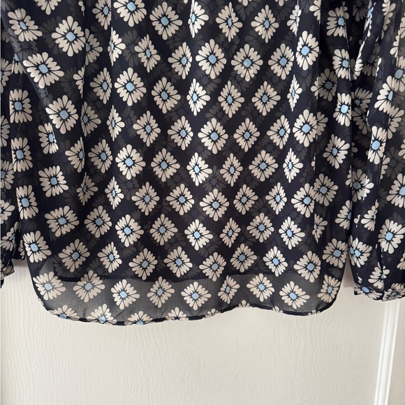 LOFT Navy Blue and Cream Floral Sheer Blouse - Picture 3 of 9